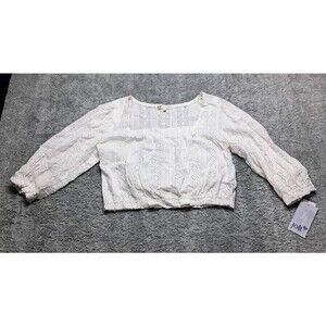 New Jolt Womens Blouse Sz Large Boho 3/4 Sleeve Crop Top Square Neck Floral